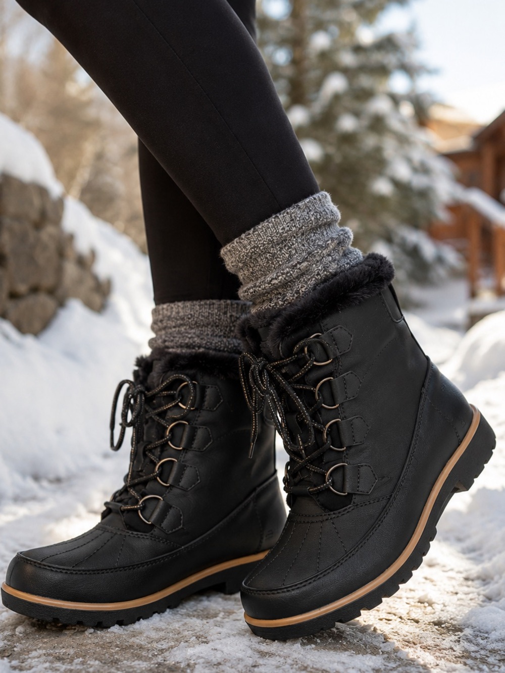 JBU by Jambu Northgate Insulated Waterproof Faux Fur Snow Boots Chic Black Sz 7